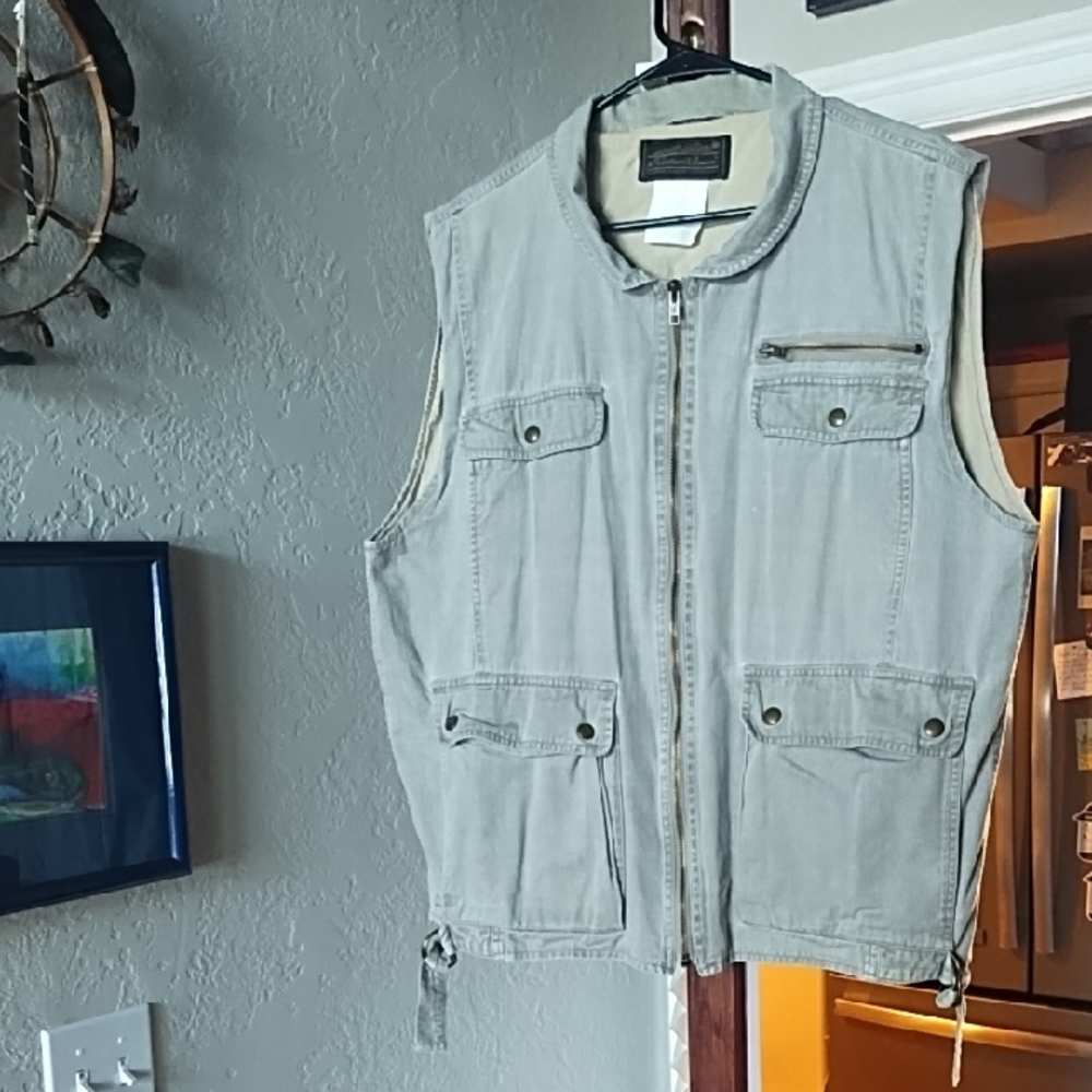 Vintage Eddie Bauer Men's Light Gray Utility Vest